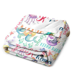 Free Shipping✈️Personalized Mermaid Name Pattern Baby Blanket