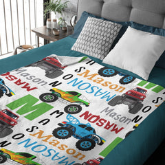 Free Shipping✈️Personalized Monster Trucks Name Blanket