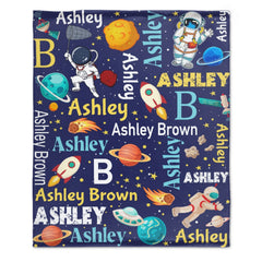 Free Shipping✈️Personalized Space Theme Blanket with Name Gift for Children