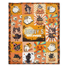 Free Shipping✈️Personalized Halloween Orange Pattern Custom Name Baby Blanket