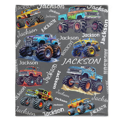 Free Shipping✈️Personalized Custom Name Monster Trucks Blankets Blanket for Kids