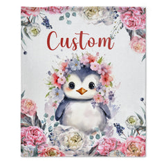 Free Shipping✈️Name Custom Name Penguin Blanket Soft Plush Lightweight Throw Blanket