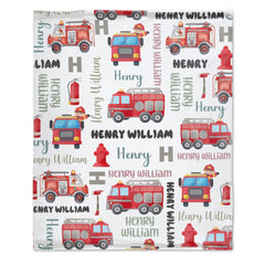 Free Shipping✈️Personalized Name FireTruck Theme Baby Blanket