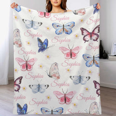 Free Shipping✈️ Personalized Butterfly Baby Girl Name Custom Blanket