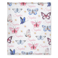 Free Shipping✈️ Personalized Butterfly Baby Girl Name Custom Blanket