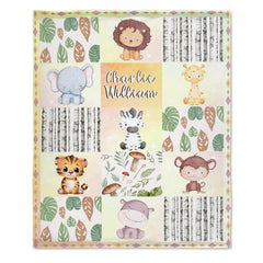 Personalized Custom Baby Name Blanket-Woodland Animals Theme