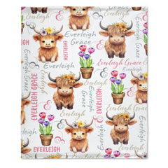 Free Shipping✈️Personalized Name Baby Blanket Girl Animal Cow Blanket