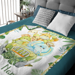 Free Shipping✈️ Personalized Jungle Animal Baby Blanket for Boys