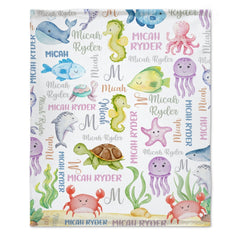 Free Shipping✈️Personalized Name Custom Sea Life Blanket