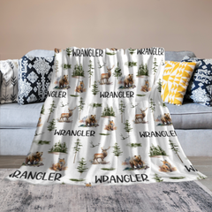 Free Shipping✈️ Woodland Forest Animals Personalized Custom Name Blanket - Baby Shower Blanket - Gifts for Baby