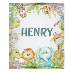 Free Shipping✈️ Personalized Custom Name Jungle Cute Animals Baby Blanket - Baby Shower Gifts