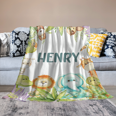 Free Shipping✈️ Personalized Custom Name Jungle Cute Animals Baby Blanket - Baby Shower Gifts