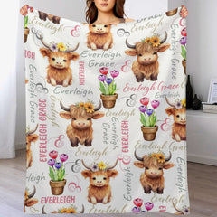 Free Shipping✈️Personalized Name Baby Blanket Girl Animal Cow Blanket