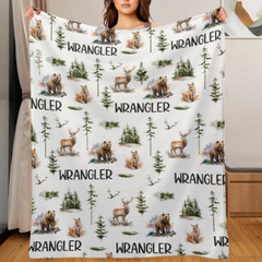 Free Shipping✈️ Woodland Forest Animals Personalized Custom Name Blanket - Baby Shower Blanket - Gifts for Baby