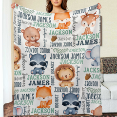 Free Shipping✈️ Personalized Woodland Animals Baby Name Blanket - Custom Name Gift