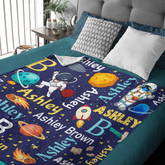 Free Shipping✈️Personalized Space Theme Blanket with Name Gift for Children