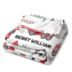 Free Shipping✈️Personalized Name FireTruck Theme Baby Blanket