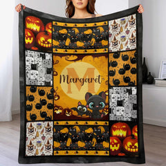 Free Shipping✈️Personalized Halloween Pumpkin Name Blanket – Custom Name Baby Blanket