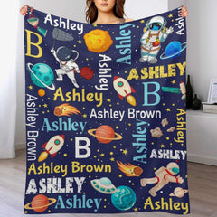 Free Shipping✈️Personalized Space Theme Blanket with Name Gift for Children