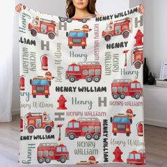 Free Shipping✈️Personalized Name FireTruck Theme Baby Blanket