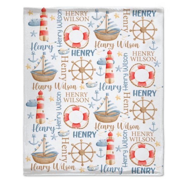 Name Custom Nautical Baby Blanket – Birthday Memorial Gift - xoqan