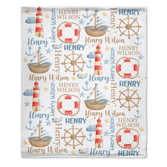 Name Custom Nautical Baby Blanket – Birthday Memorial Gift - xoqan