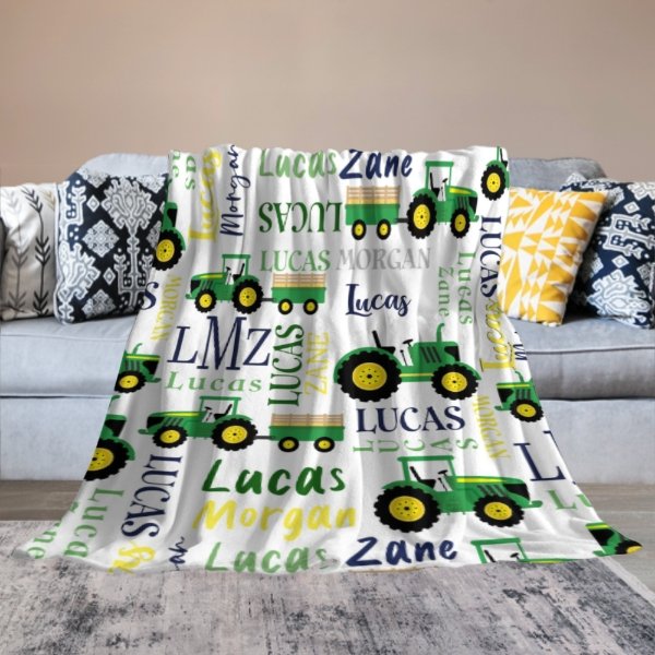 Personalized Farm Tractor Blanket - Gift for Baby - xoqan