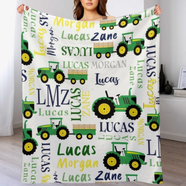 Personalized Farm Tractor Blanket - Gift for Baby - xoqan