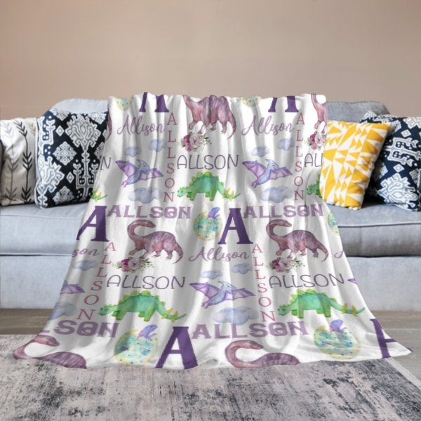 Personalized Name Dinosaur Blanket - Gifts for Kids - xoqan