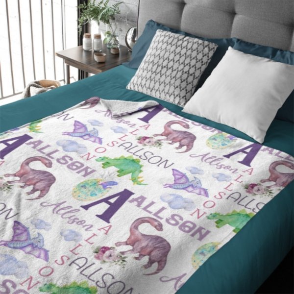 Personalized Name Dinosaur Blanket - Gifts for Kids - xoqan