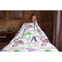 Personalized Name Dinosaur Blanket - Gifts for Kids - xoqan