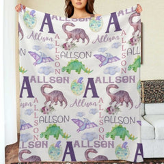 Personalized Name Dinosaur Blanket - Gifts for Kids - xoqan