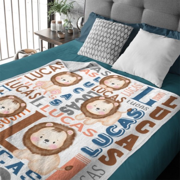 Personalized Name Lion Baby Blanket - Gifts for Kids - xoqan