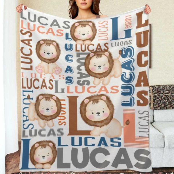 Personalized Name Lion Baby Blanket - Gifts for Kids - xoqan