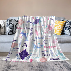 Personalized Sea Animal Blanket - Baby Birthday Gift - xoqan