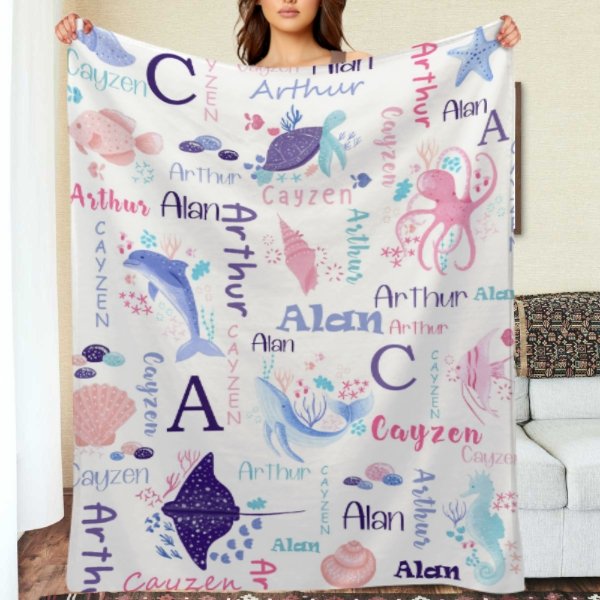 Personalized Sea Animal Blanket - Baby Birthday Gift - xoqan