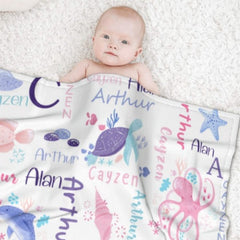 Personalized Sea Animal Blanket - Baby Birthday Gift - xoqan