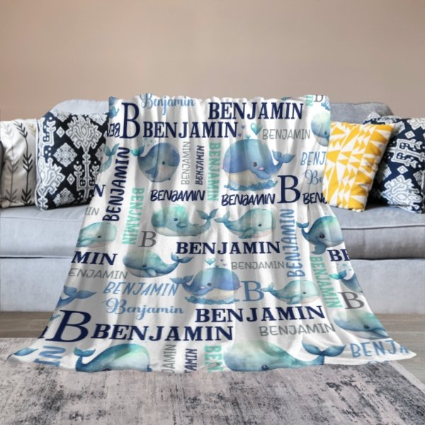 Personalized Sea Animal Whale Blanket - Baby Birthday Gift - xoqan