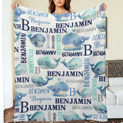 Personalized Sea Animal Whale Blanket - Baby Birthday Gift - xoqan