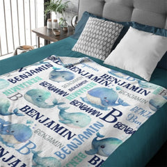 Personalized Sea Animal Whale Blanket - Baby Birthday Gift - xoqan